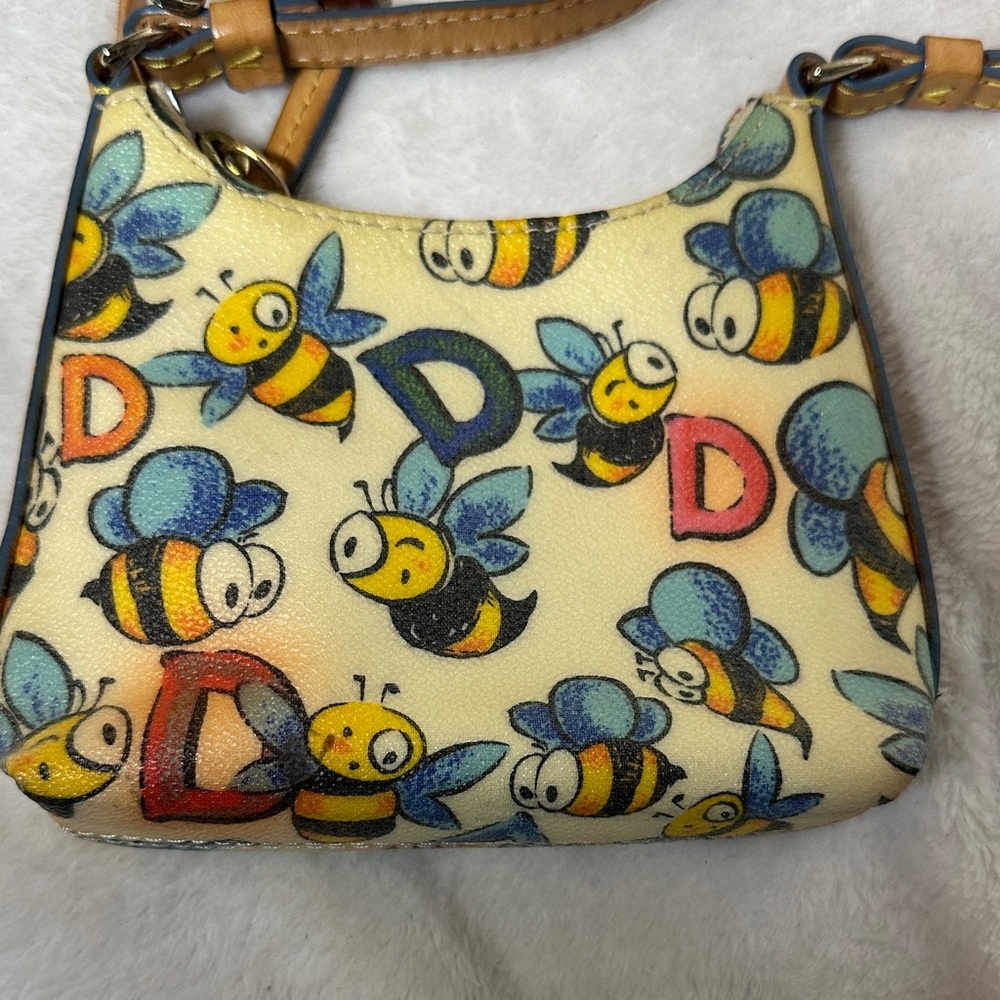 Dooney & Bourke Yellow Bee Print Wristlet with Tan Handle - Picture 12 of 12